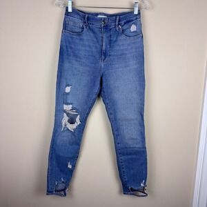 Good American Good Waist Distressed High Rise Medium Wash Skinny Jeans‎ 6/28
